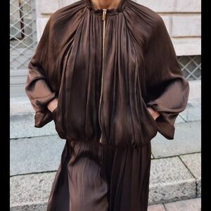 Zara balloon satin bomber jacket